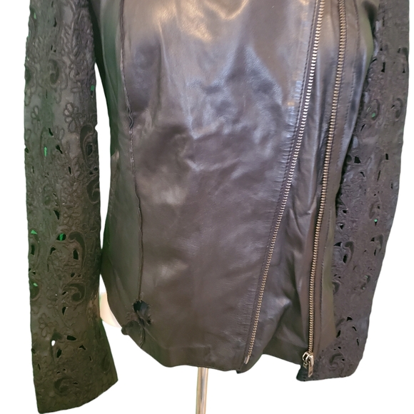Muubaa 100% Lamb Leather Embroidered Cut-Out Moto Biker Jacket 6 - Picture 11 of 12